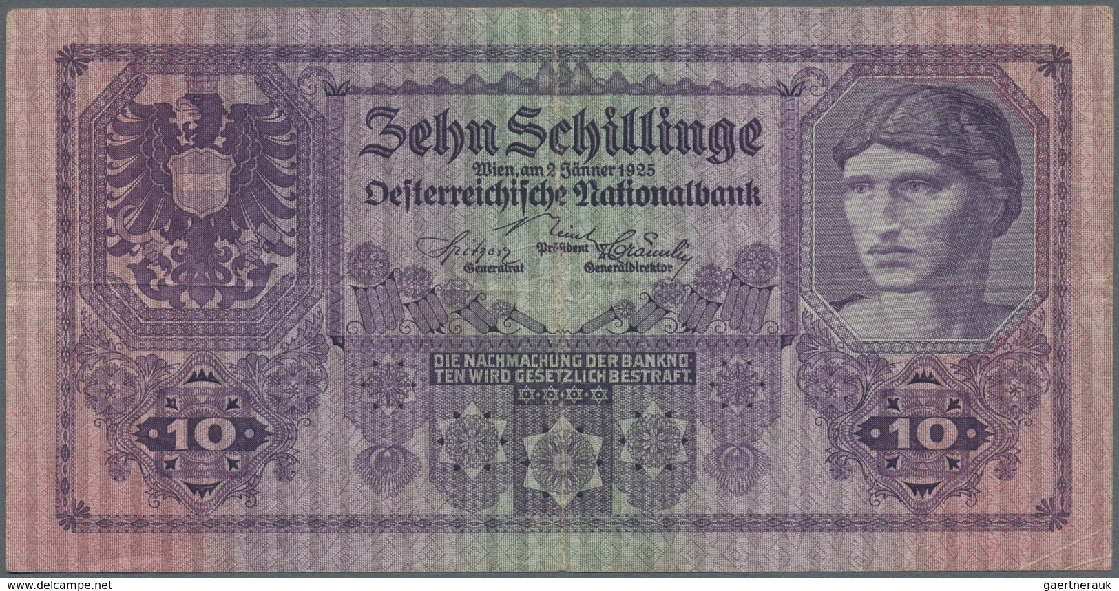 Austria / Österreich: 10 Schilling 1925 P. 89, Stronger Center Fold, Horizontal Fold And Creases In - Austria