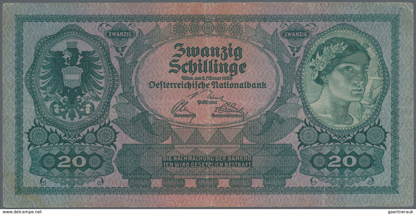 Austria / Österreich: 20 Schilling 1925, P.90 In Used Condition With Several Folds, Stronger Center - Oostenrijk