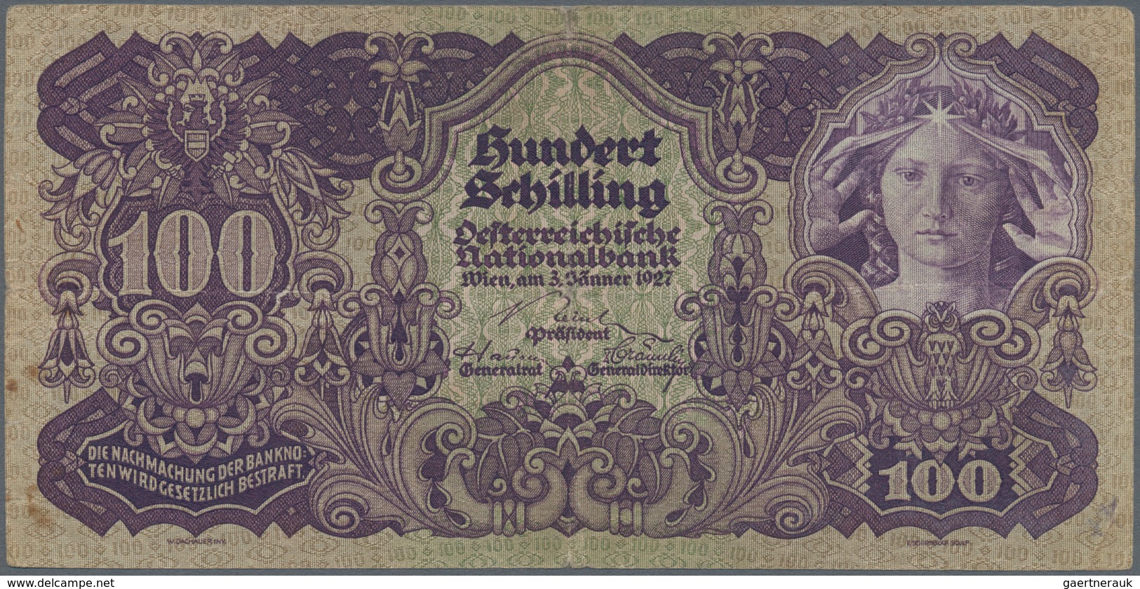 Austria / Österreich: 100 Schilling 1927 P. 97, Early Date Issue, Used With Stronger Center Fold, Se - Oesterreich