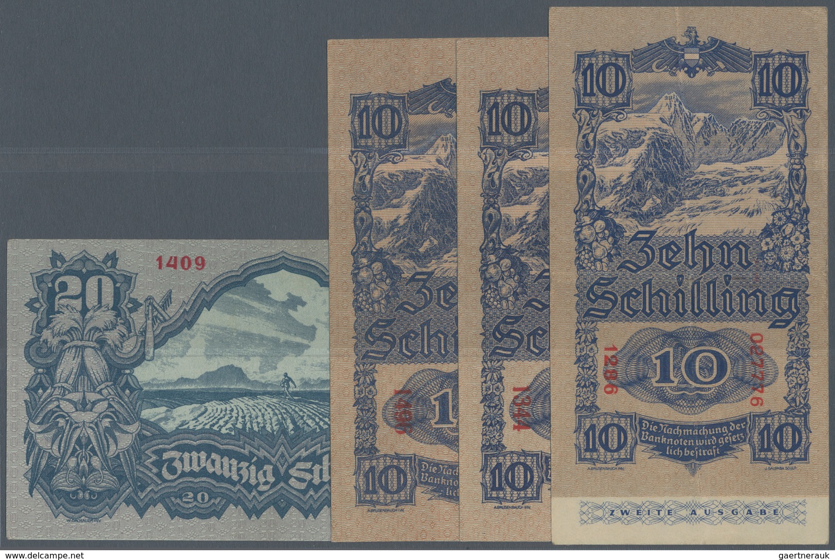 Austria / Österreich: Set Of 4 Notes Containing 10 Schilling (2nd Issue) 1945 (VF) P. 114, 2x 10 Sch - Austria