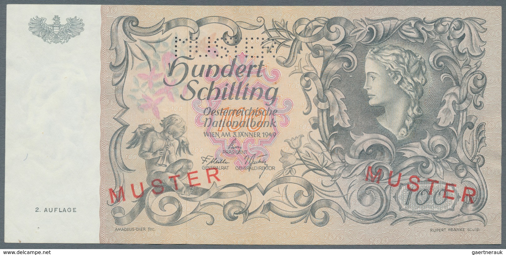 Austria / Österreich: 100 Schilling 1949 Specimen 2. Auflage P. 132s, With Specimen Perforation And - Oostenrijk