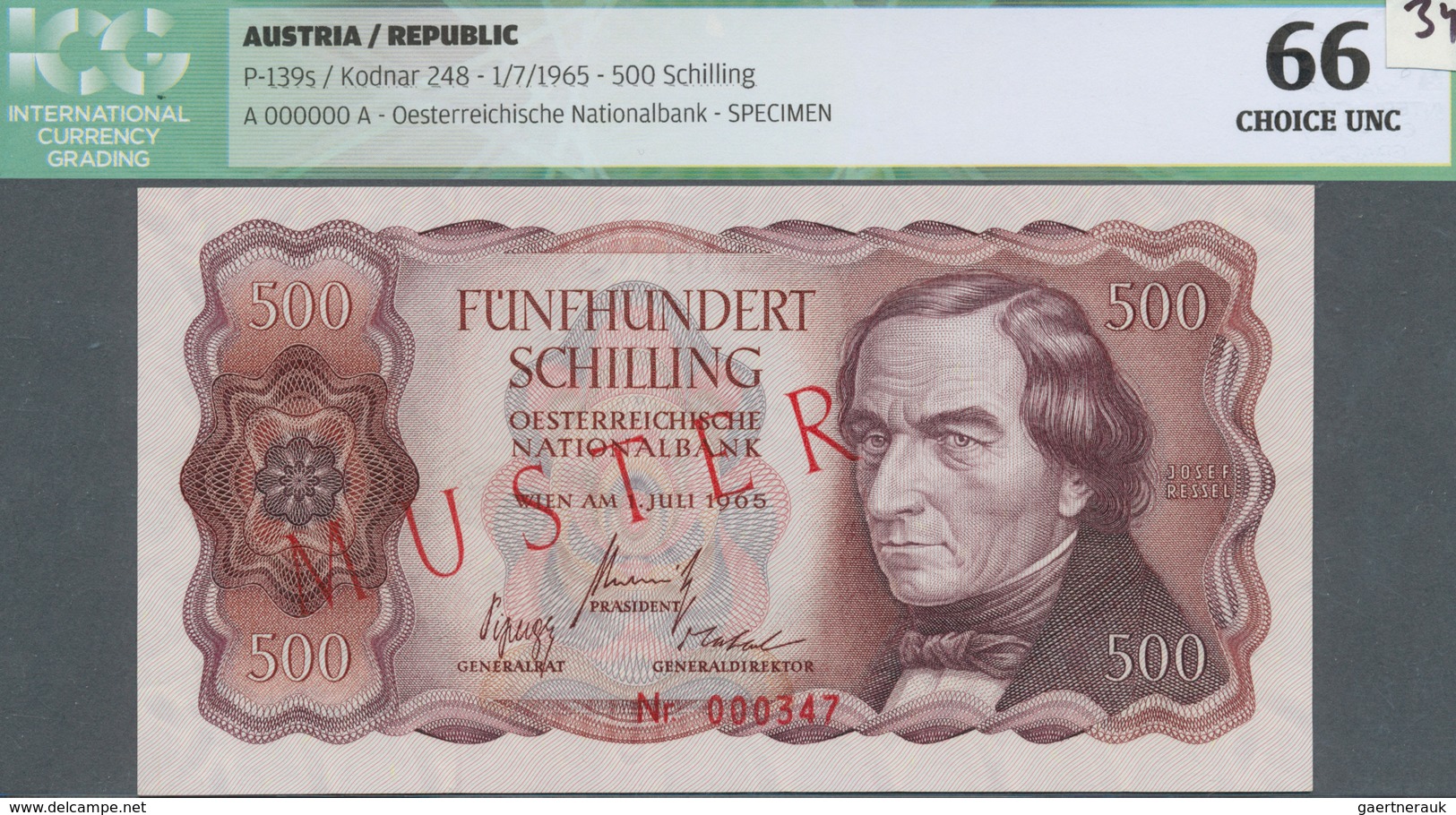 Austria / Österreich: 500 Schilling 1965 SPECIMEN P. 139s, With MUSTER Overprint On Both Sides, Zero - Oesterreich