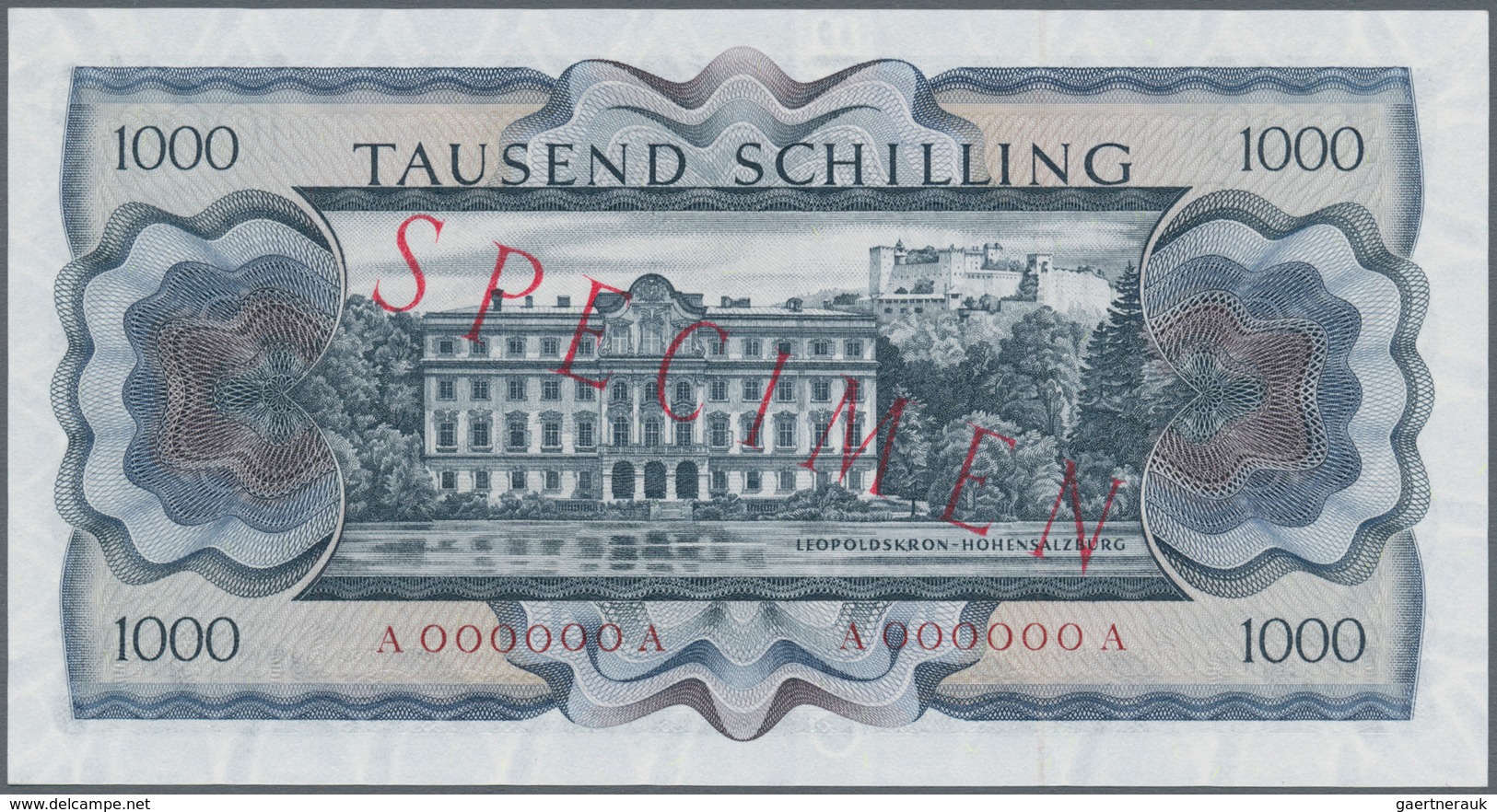 Austria / Österreich: 1000 Schilling 1966 Specimen P. 147s, Portrait "Bertha V. Suttner", With "Must - Oesterreich