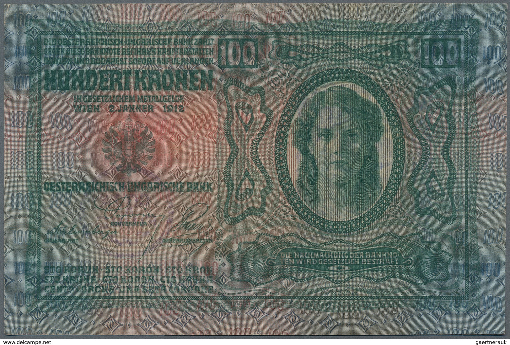 Austria / Österreich: FIUME 100 Korona 1912 P. S115d Withh Large Stamp Ovpt. At Left And Additional - Oesterreich