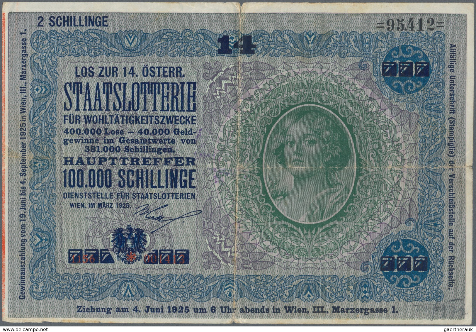 Austria / Österreich: Donaustaat With Lottery Overprint On 1000 Schilling 1925 P. S155b, After WWI T - Austria