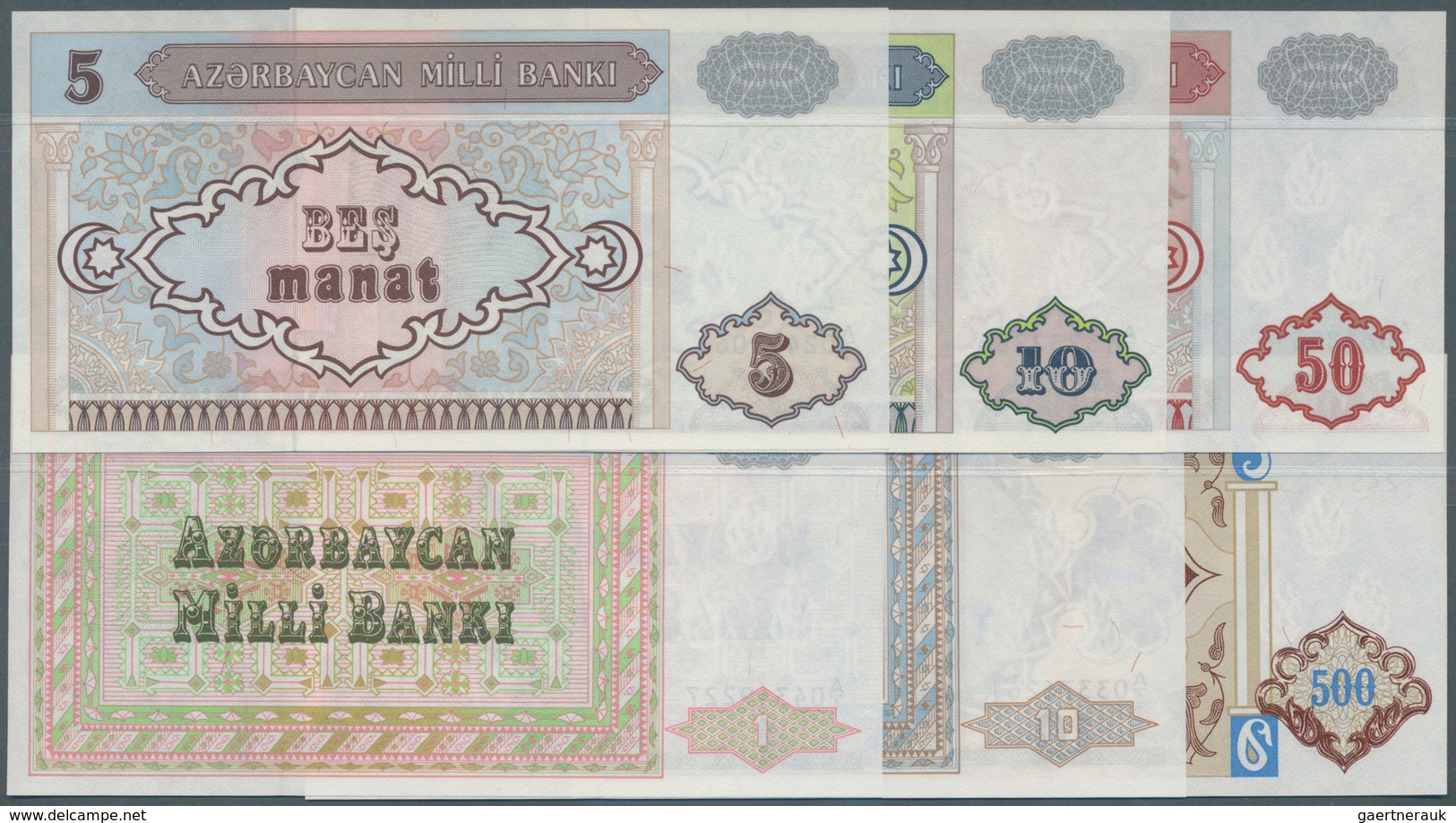 Azerbaijan / Aserbaidschan: Set Of 6 Notes Containing 1, 10, 5, 10, 50, 500 Manat P. 11, 12, 15-17, - Aserbaidschan