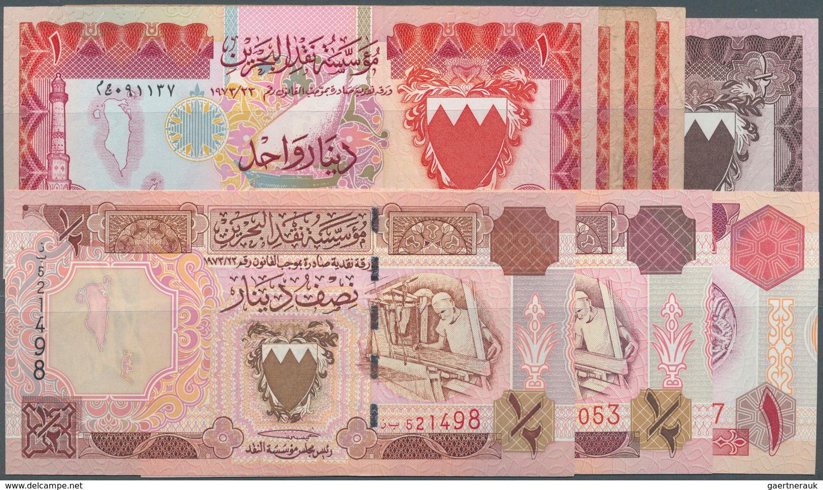 Bahrain: Set Of 8 Banknotes Containing 1/2 Dinar ND P. 7 (aUNC), 1 Dinar ND P. 8 (1x UNC, 1x XF, 2x - Bahreïn