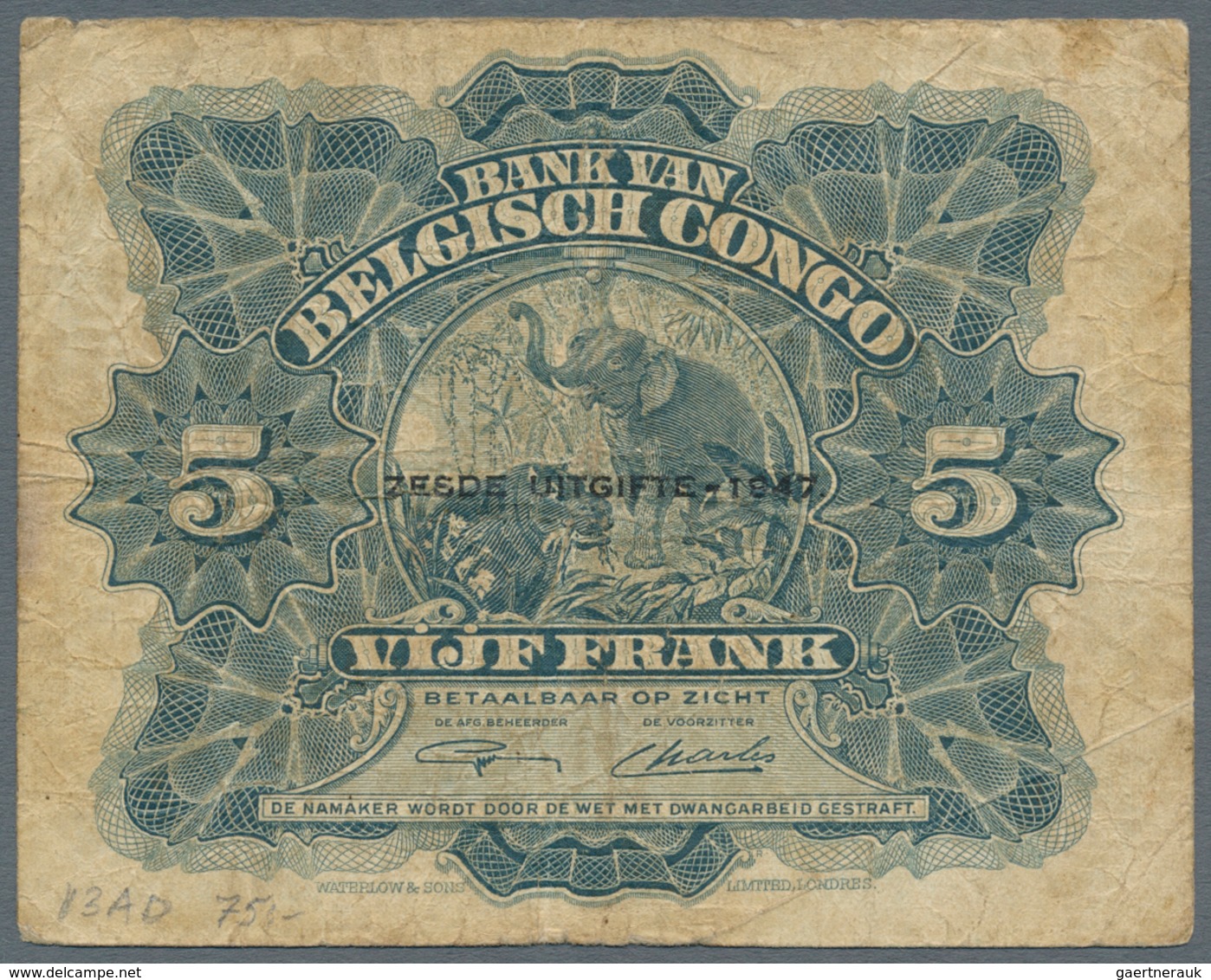 Belgian Congo / Belgisch Kongo: Very Nice Set With With 7 Banknotes Comprising 5 Francs 1947, 10 Fra - Ohne Zuordnung