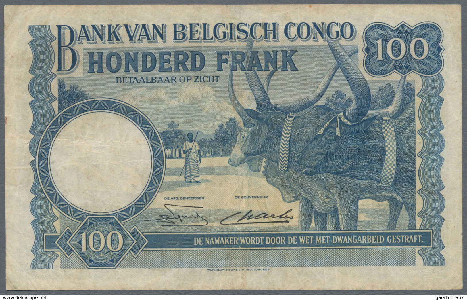 Belgian Congo / Belgisch Kongo: 100 Francs 1949 P. 17d In Used Condition With Several Folds And Crea - Zonder Classificatie