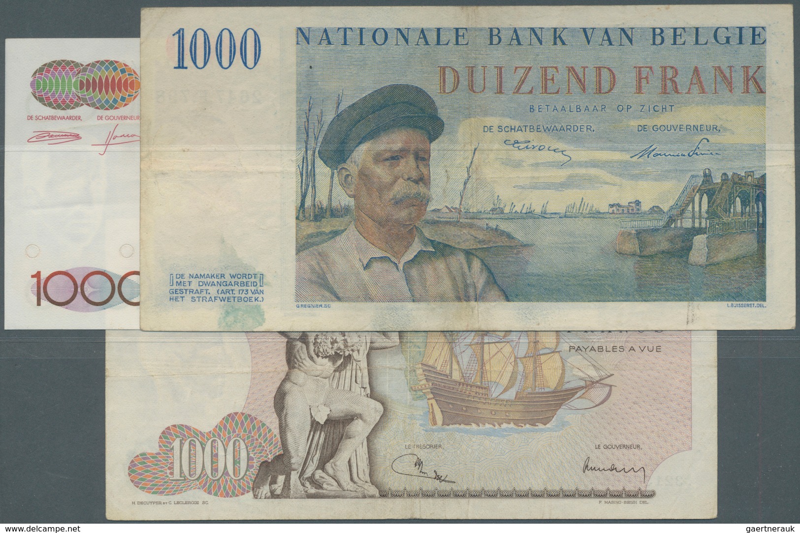 Belgium / Belgien: Set Of Notes 1000 Francs Containing The Issue P. 131 (F+), P. 136 (pressed F To V - Otros & Sin Clasificación