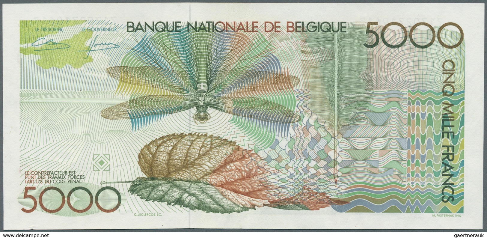 Belgium / Belgien: 5000 Francs ND P. 145, No Visible Folds In Paper But Pressed, Still Strong Paper - Otros & Sin Clasificación