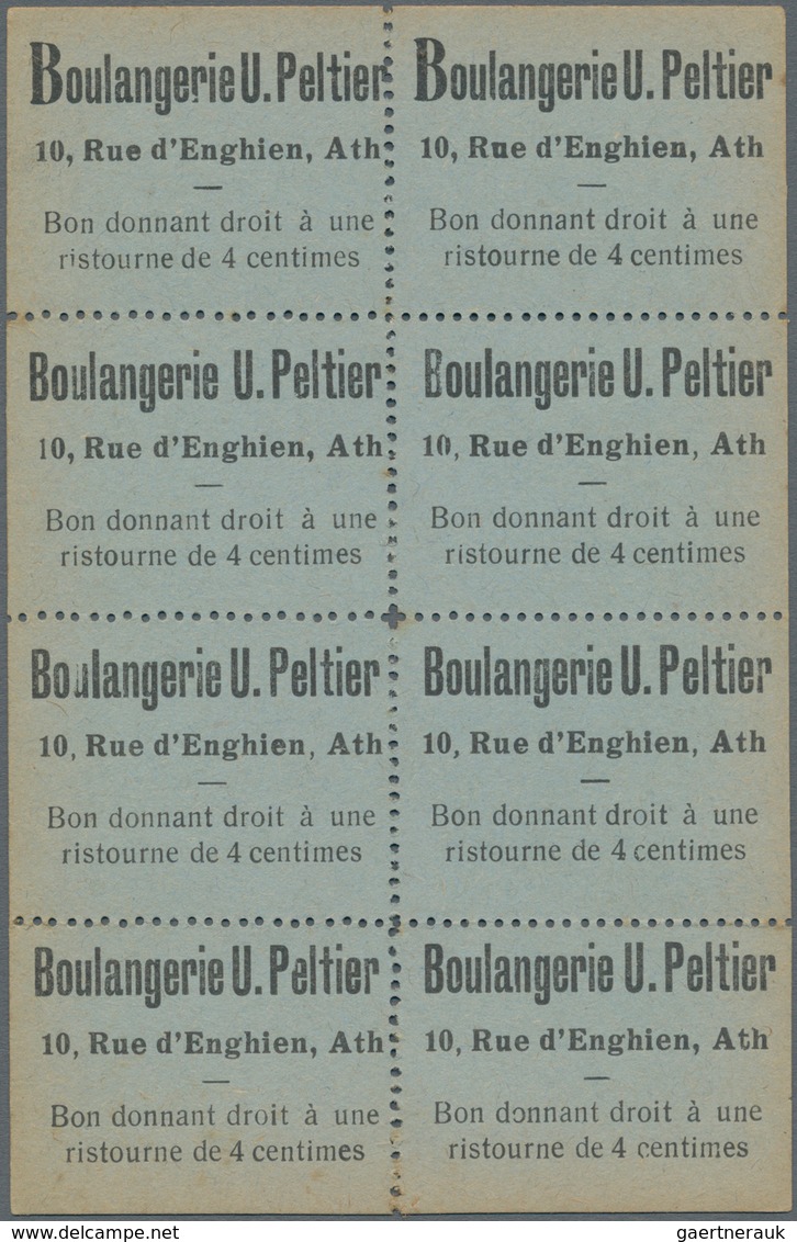 Belgium / Belgien: Uncut Sheet With 8 Pcs. Notgeld 4 Centimes Boulangerie U. Peltier - 10, Rue D'Eng - Other & Unclassified