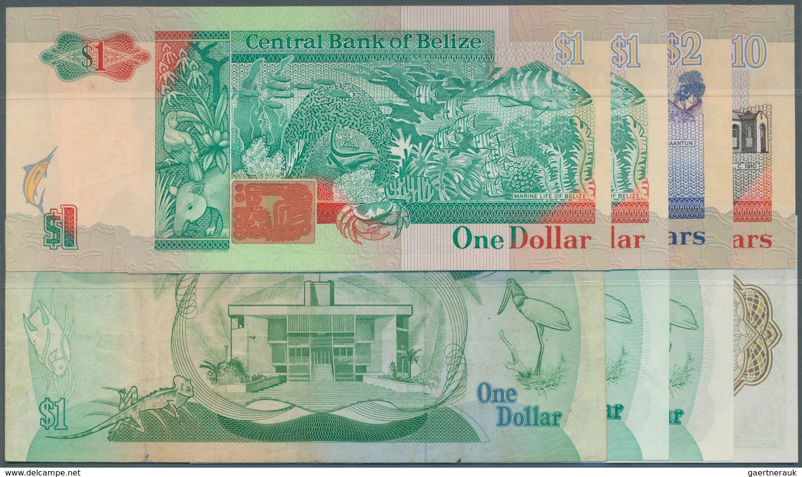 Belize: Set Of 8 Banknotes Containing 1 Dollar 1976 P. 33 (UNC), 1 Dollar 1986 P. 46 (UNC), 2x 1 Dol - Belize