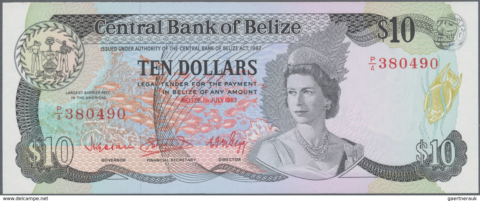 Belize: 10 Dollars 1983 P. 44 In Condition: UNC. - Belize