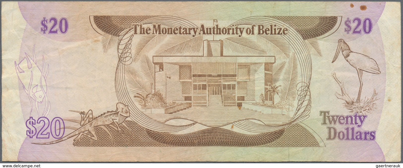 Belize: Set Of 4 Notes Containing 10 Dollars 1987, 20 Dollars 1980, 1 Dollar 1976 & 2 Dollars 1975, - Belice