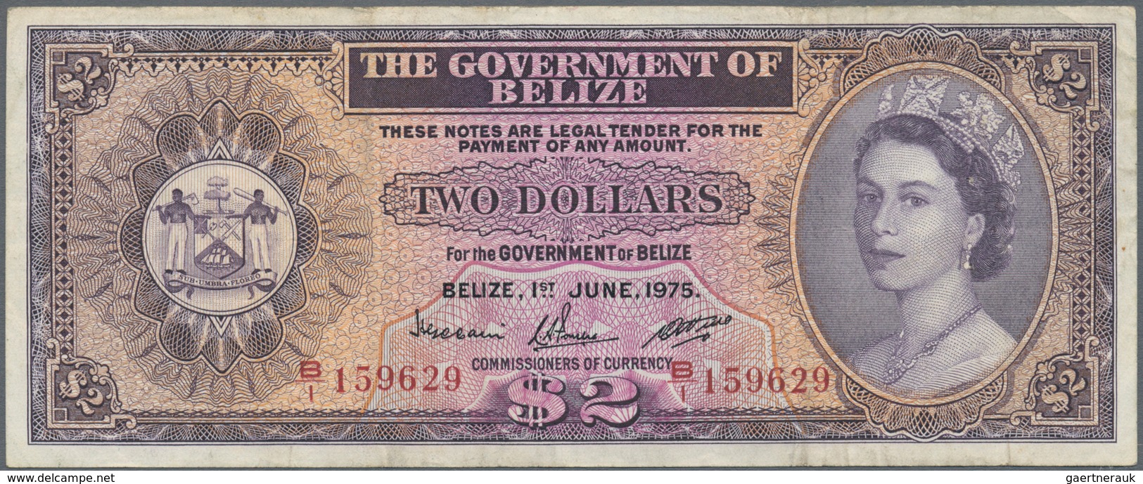 Belize: Set Of 4 Notes Containing 10 Dollars 1987, 20 Dollars 1980, 1 Dollar 1976 & 2 Dollars 1975, - Belice