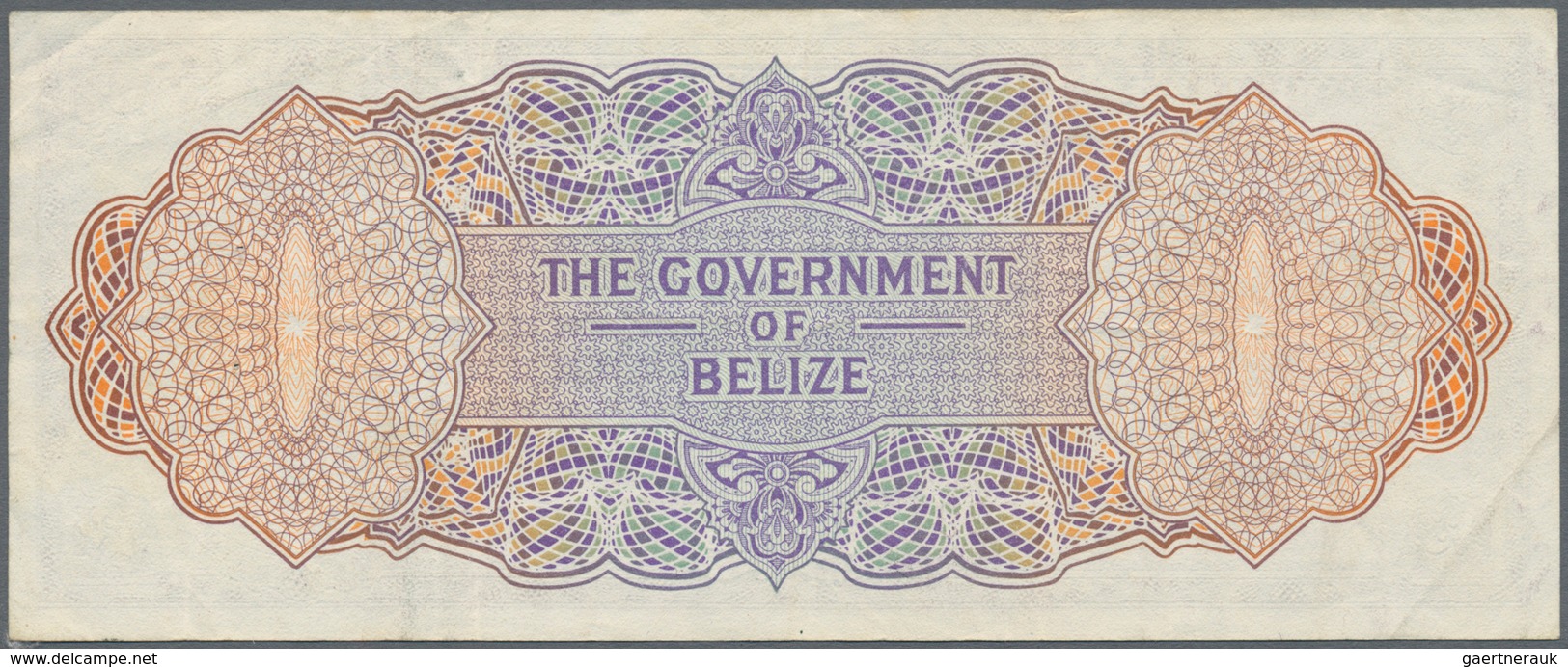 Belize: set of 4 notes containing 10 Dollars 1987, 20 Dollars 1980, 1 Dollar 1976 & 2 Dollars 1975,