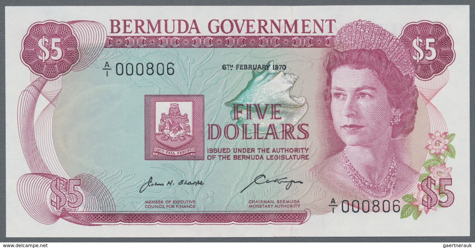 Bermuda: Set Of 3 Notes Containing 5 Shillings 1957 P. 18b (XF), 5 Dollars 1970 P. 24 (UNC) And 20 D - Bermuda