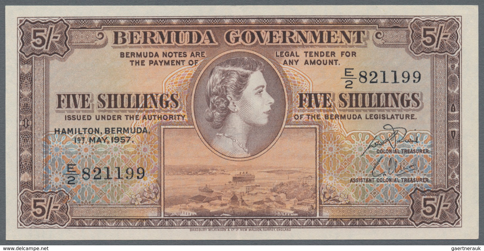 Bermuda: Set Of 3 Notes Containing 5 Shillings 1957 P. 18b (XF), 5 Dollars 1970 P. 24 (UNC) And 20 D - Bermuda