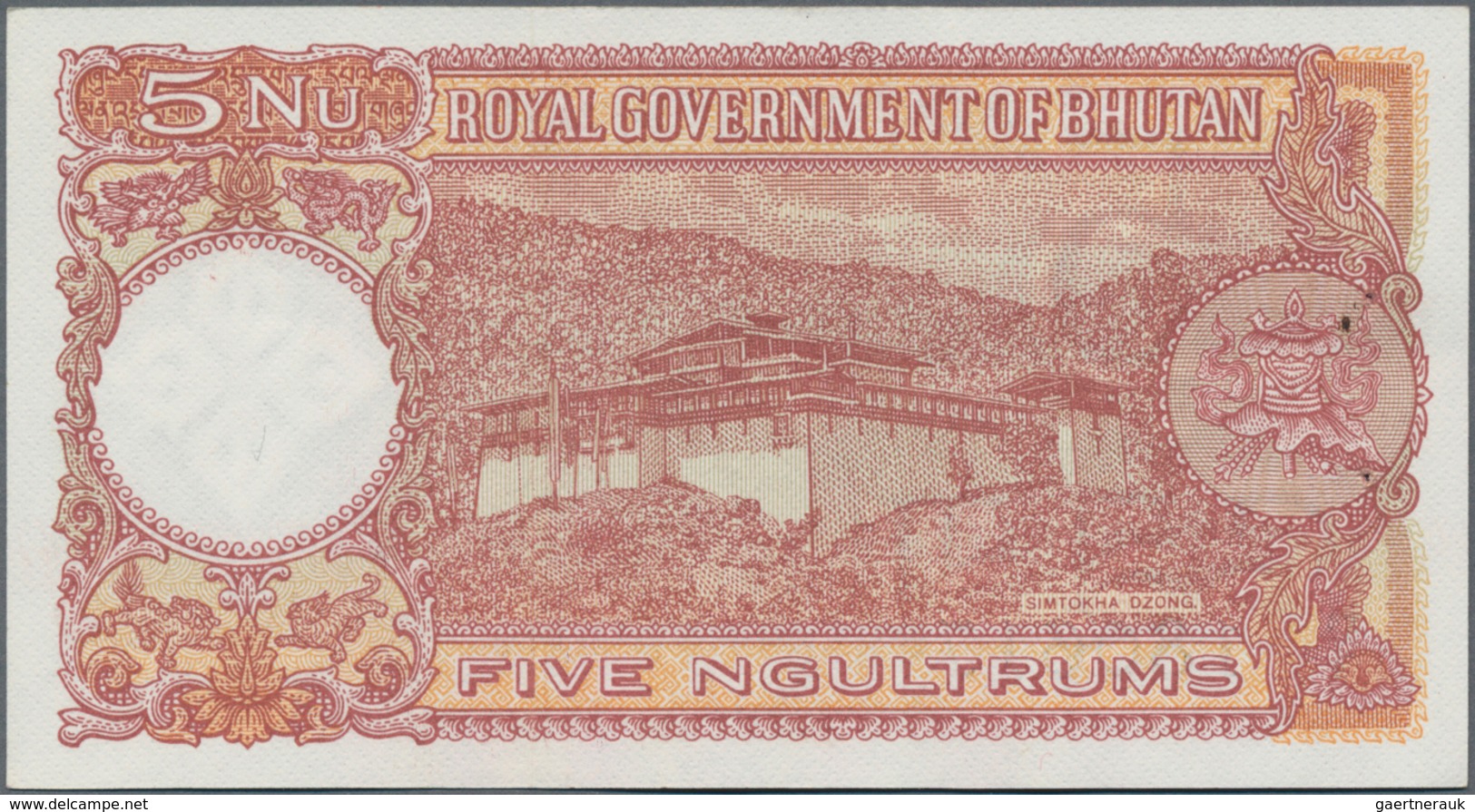 Bhutan: Royal Government Of Bhutan 5 Ngultrum ND(1974), P.2, Almost Perfect Condition With A Few Ver - Bhután