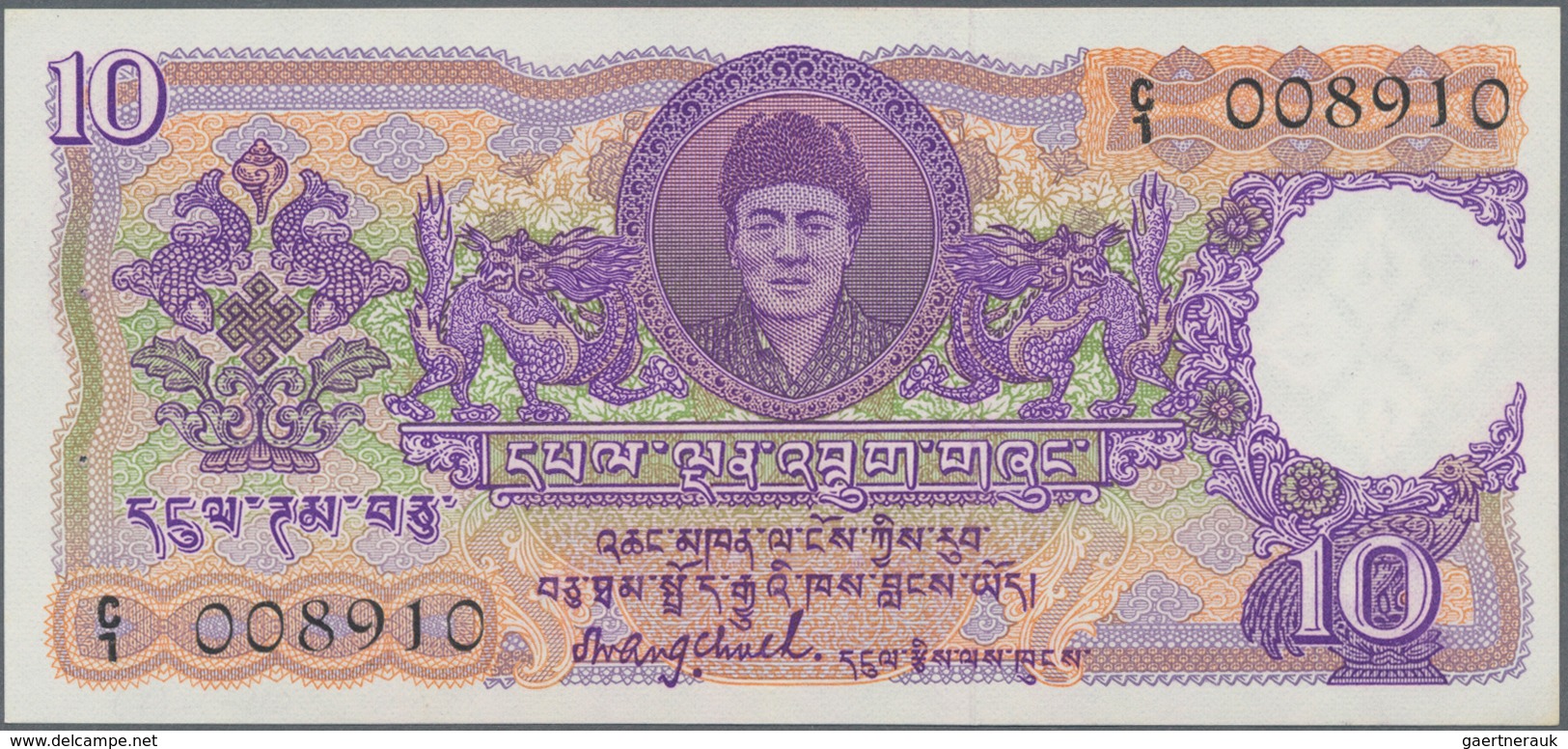 Bhutan: Royal Government Of Bhutan 10 Ngultrum ND(1974), P.3, Highly Rare Banknote In Perfect UNC Co - Bhután