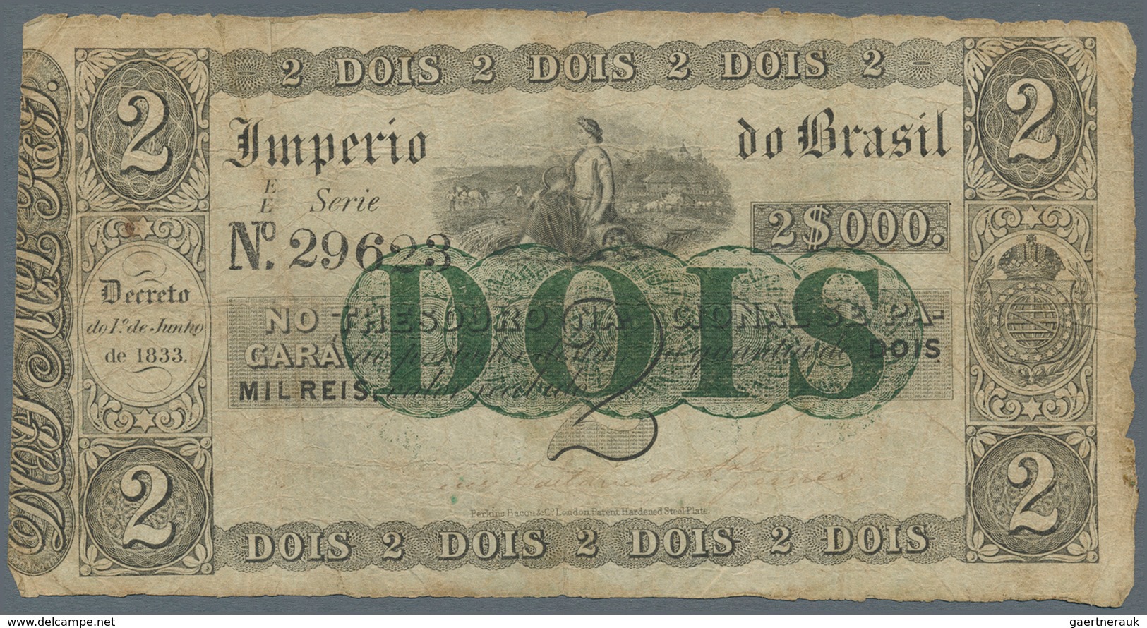 Brazil / Brasilien: Imperio Do Brasil 2 Mil Reis D. 1833 (1843-60), P.A220, Highly Rare Note Of The - Brésil