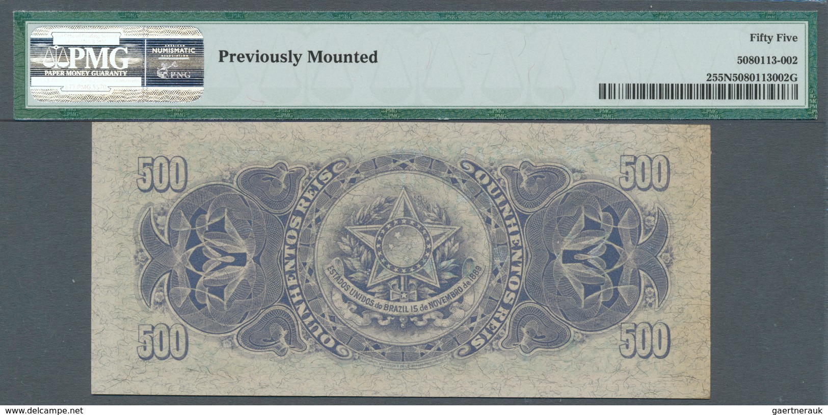 Brazil / Brasilien: 500 Reis ND(1901) P. 2, In Condition: PMG Graded 55 AUNC NET (Previously Mounted - Brazilië