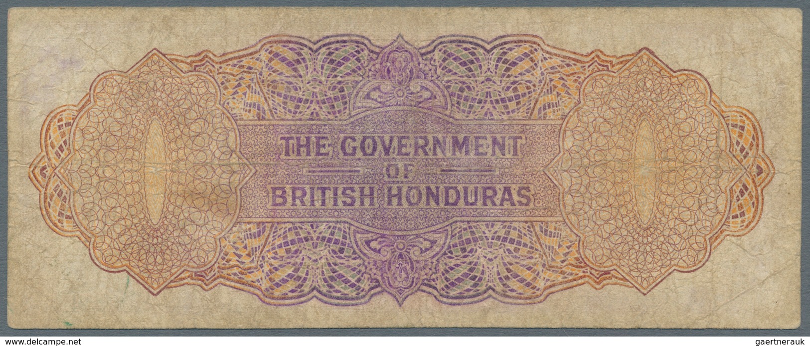 British Honduras: 2 Dollars 1964, P.29b, Still Nice With Yellowed Paper, Several Folds And Tiny Pinh - Honduras