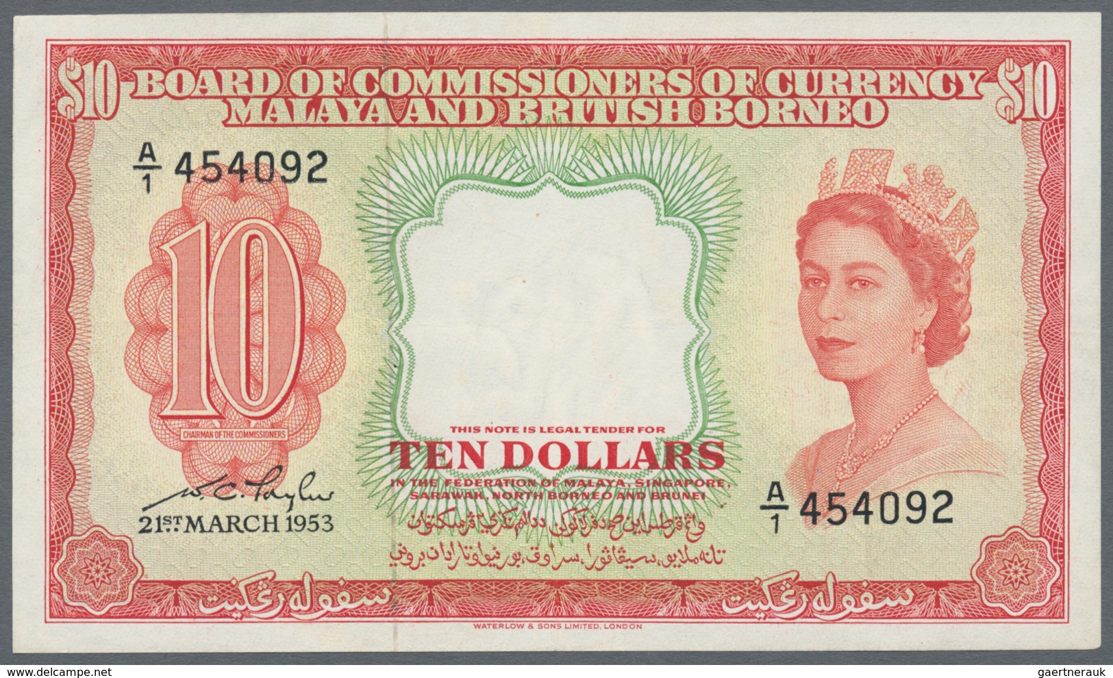 British North Borneo: 10 Dollars 1953 P. 3, Pressed But Still Strongness In Paper, Light Folds, No H - Otros – Africa