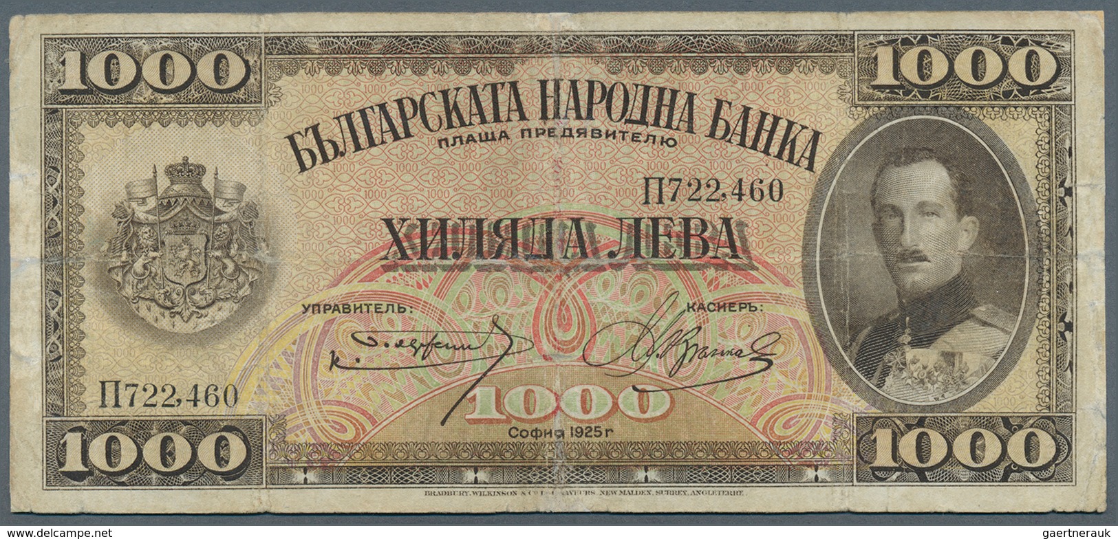 Bulgaria / Bulgarien: 1000 Leva 1925 P. 48 In Used Condition With Several Folds And Light Staining I - Bulgarie