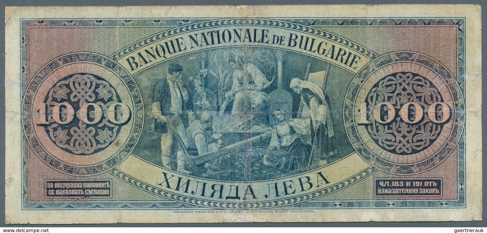 Bulgaria / Bulgarien: 1000 Leva 1925 P. 48 In Used Condition With Several Folds And Light Staining I - Bulgarije