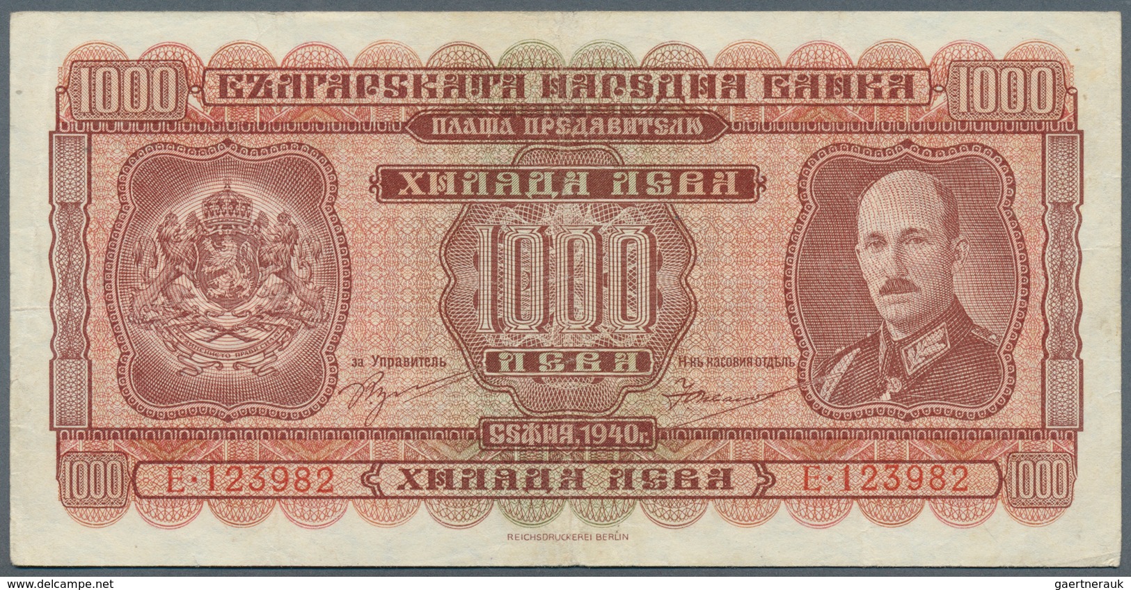 Bulgaria / Bulgarien: 1000 Leva 1940 P. 59, With Center Fold, Handling In Paper And Light Horizontal - Bulgarije