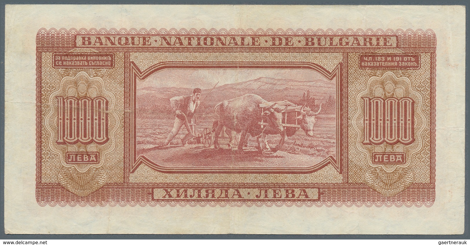 Bulgaria / Bulgarien: 1000 Leva 1940 P. 59, With Center Fold, Handling In Paper And Light Horizontal - Bulgaria