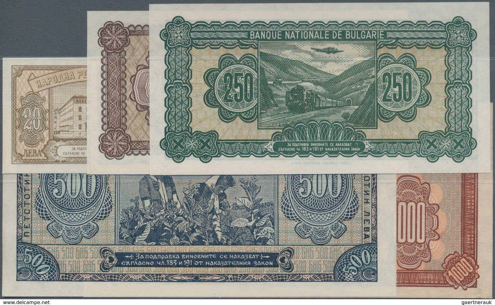 Bulgaria / Bulgarien: Set With 6 Banknotes 20 Leva 1947, 200, 250, 500 And 1000 Leva 1948 And 20 Lev - Bulgarie