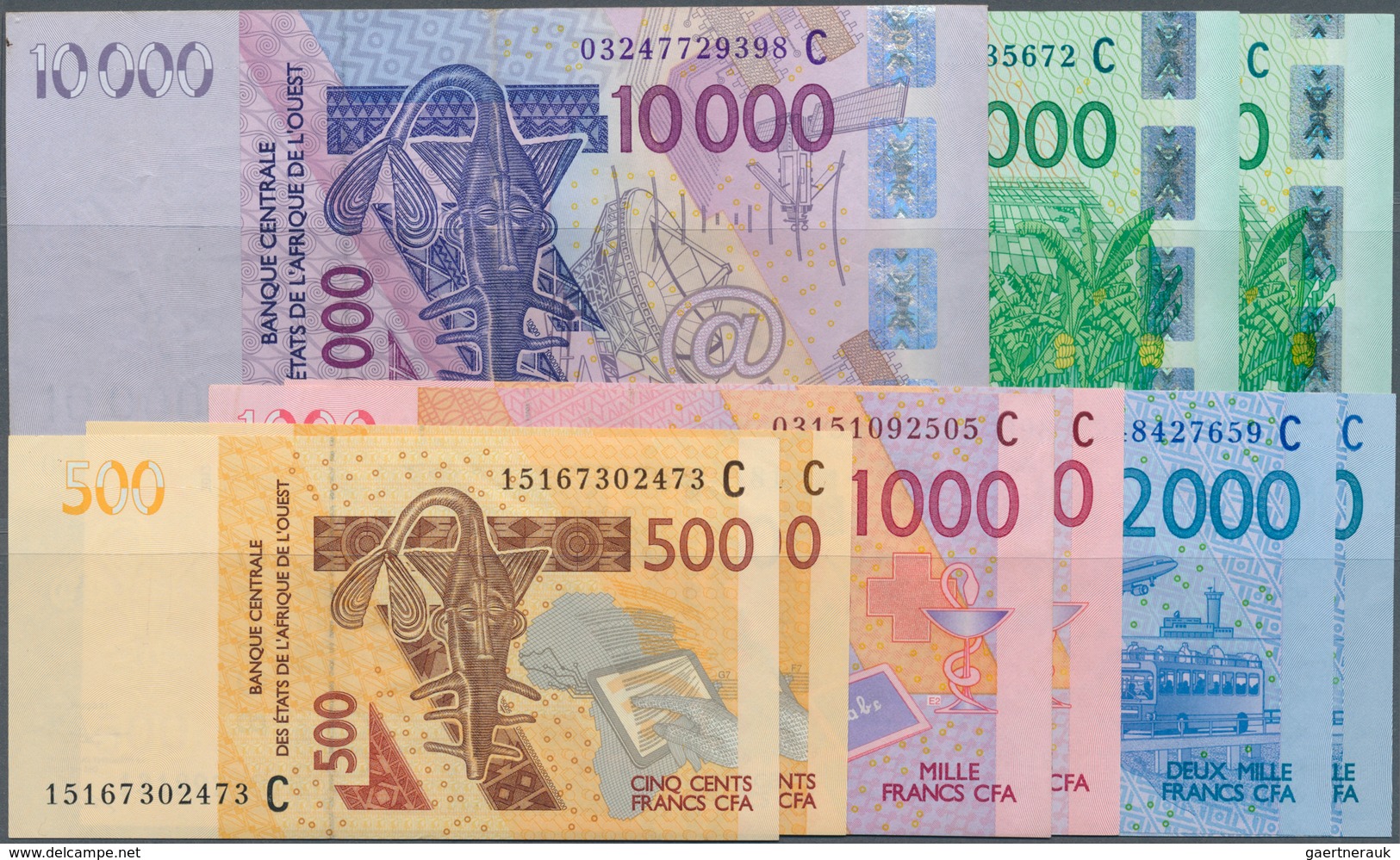 Burkina Faso: Set Of 9 Banknotes From 500 To 10.000 Francs ND P. 315C-319C, 2x 500 Francs, 2x 1000 F - Burkina Faso