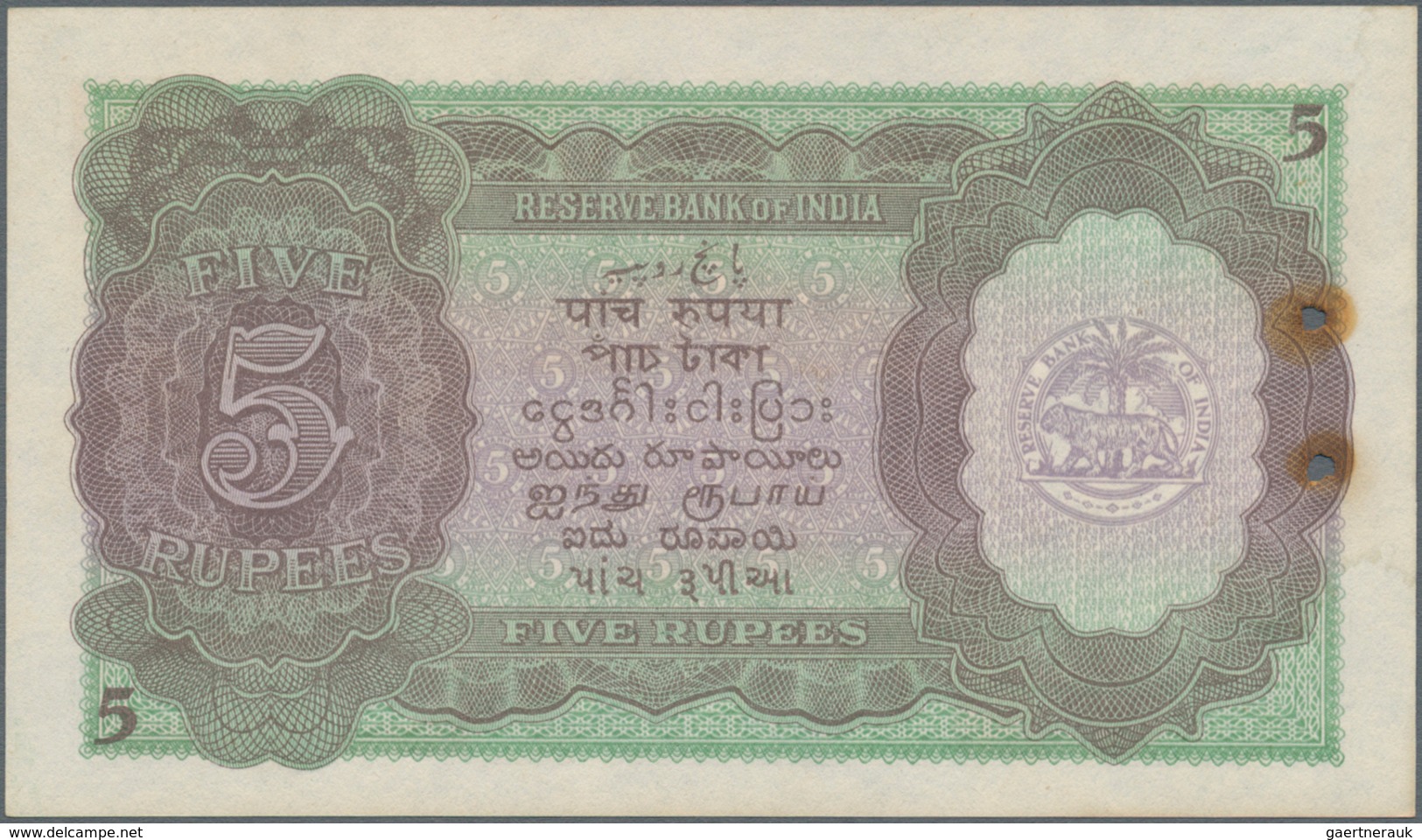 Burma / Myanmar / Birma: Set Of 2 Notes 5 Rupees ND Portrait KGIV P. 26b, The First With Only 2 Rust - Myanmar
