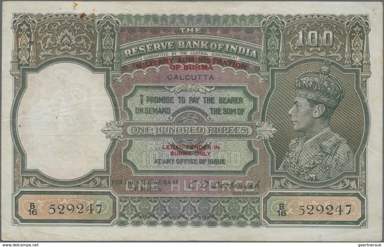 Burma / Myanmar / Birma: 100 Rupees ND Portrait KGIV P. 33, Used With Folds And Creases In Paper, Pi - Myanmar