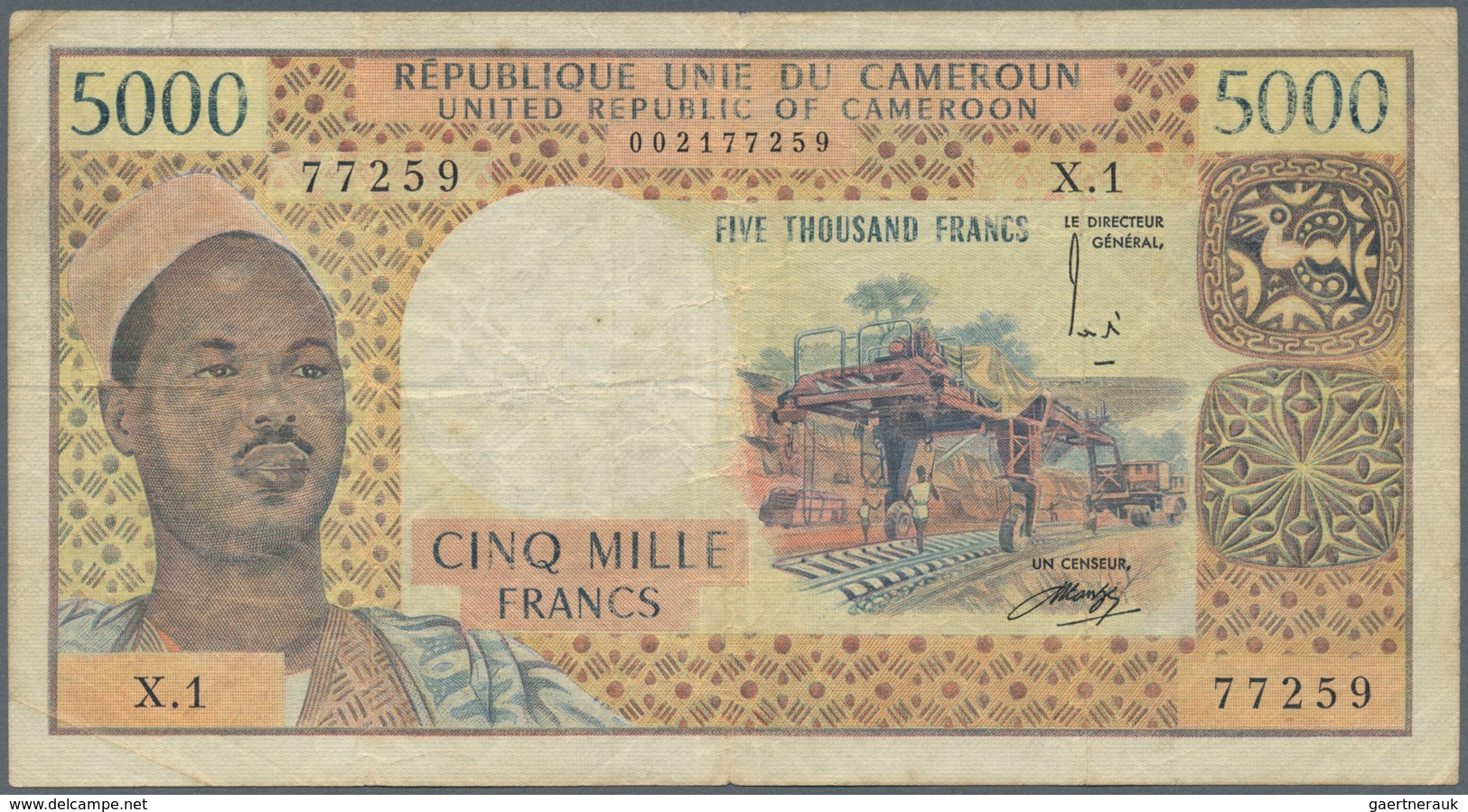 Cameroon / Kamerun: 5000 Francs ND(1974) P. 17b, Used With Several Folds And Light Stain In Paper, N - Kamerun