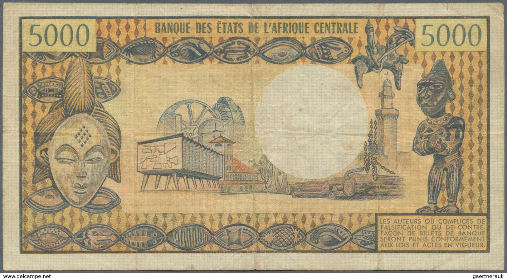 Cameroon / Kamerun: 5000 Francs ND(1974) P. 17b, Used With Several Folds And Light Stain In Paper, N - Kameroen