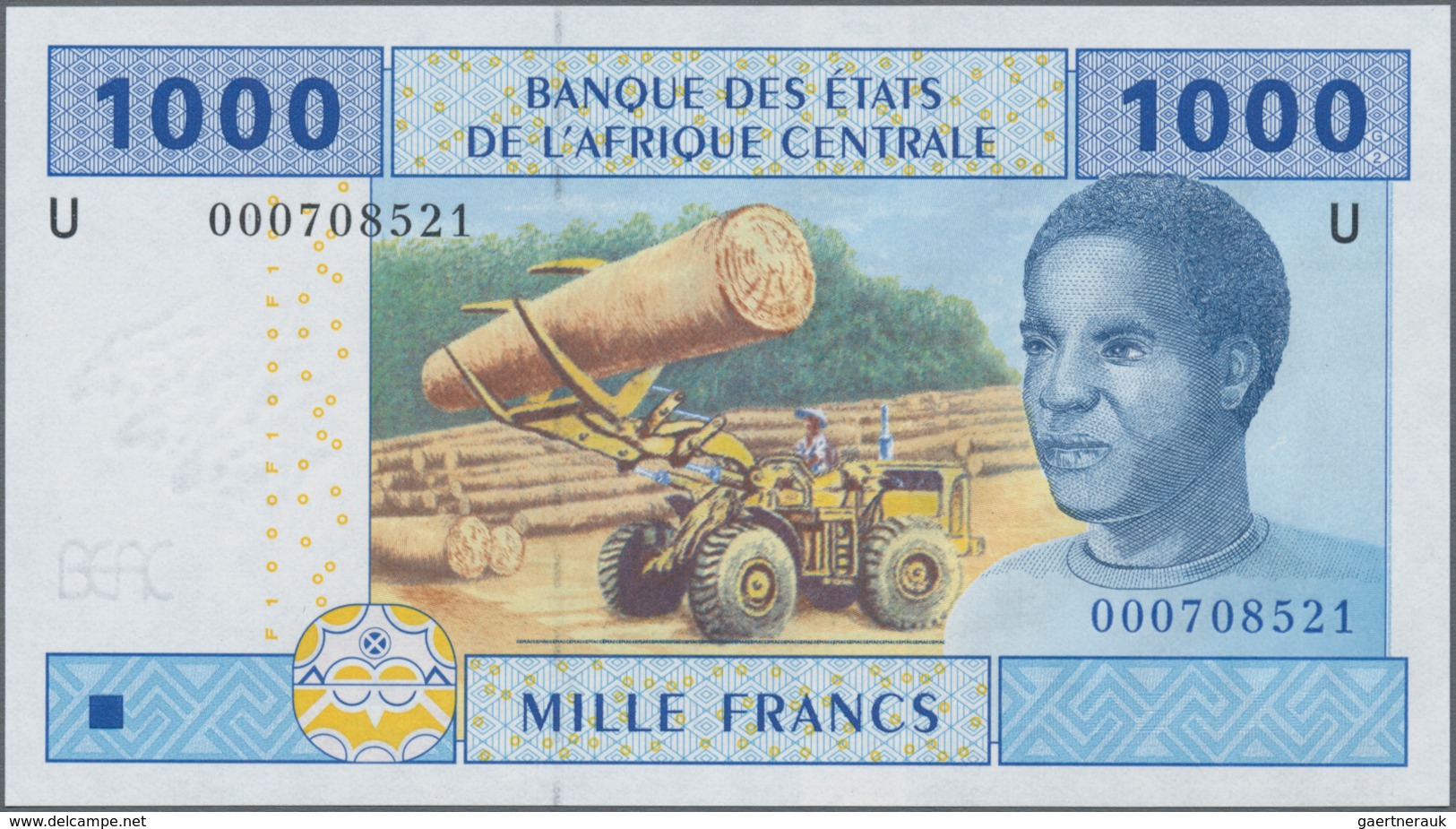 Cameroon / Kamerun: set of 5 notes Central African States containing 4x Cameroon (letter "U") 1000,