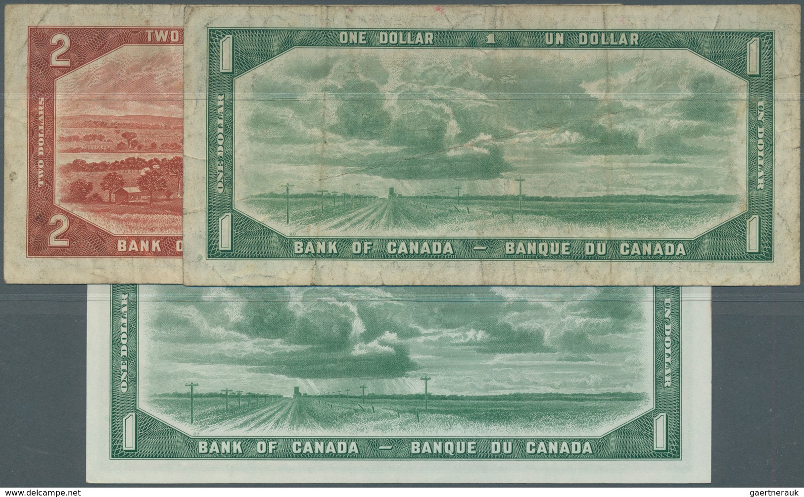 Canada: Set With 3 Banknotes Of The 1954 "Devil's Face Hair Style" Issue Comprising 1 Dollar With Si - Canada