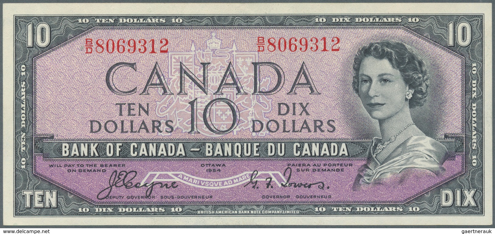 Canada: 10 Dollars 1954 "Devil's Face Hair Style" Issue With Signature Coyne & Towers, P.69a, Highly - Kanada