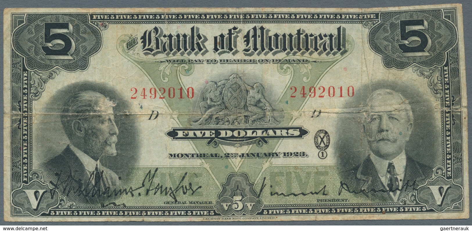 Canada: The Bank Of Montreal 5 Dollars 1923, P.S548, Still Nice With A 2 Cm Tear At Right Border And - Canada