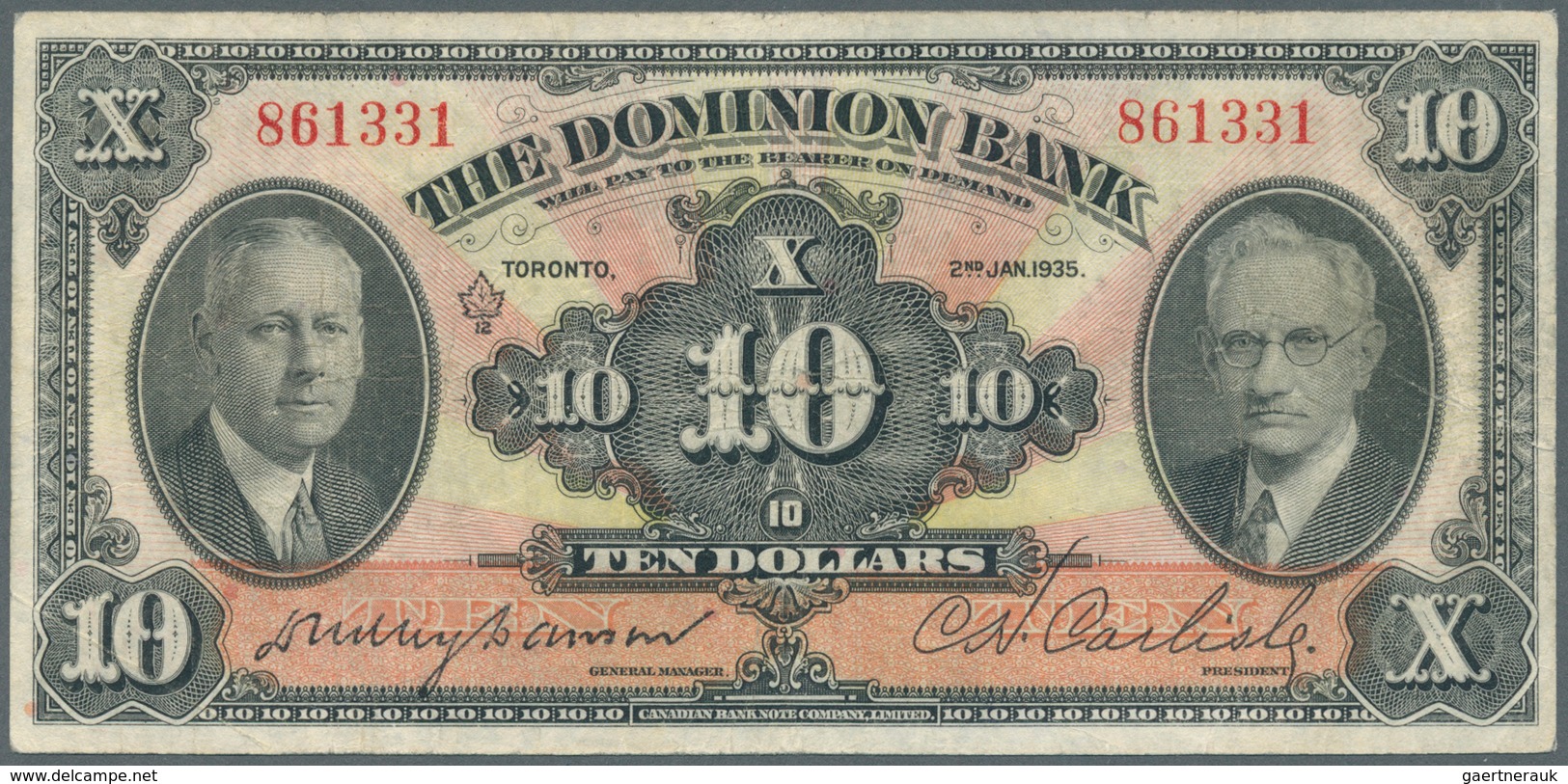 Canada: The Dominion Bank 10 Dollars 1935, P.S1034, Beautiful Note With Bright Colors And Crisp Pape - Canada