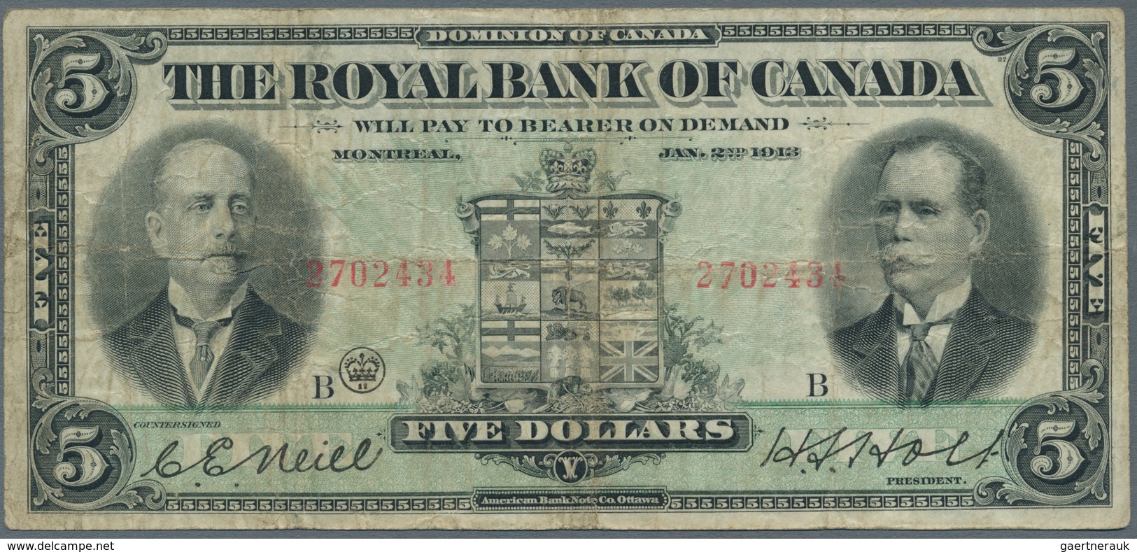 Canada: The Royal Bank Of Canada 5 Dollars 1913, P.S1378, Highly Rare Note In Used Condition With Se - Kanada