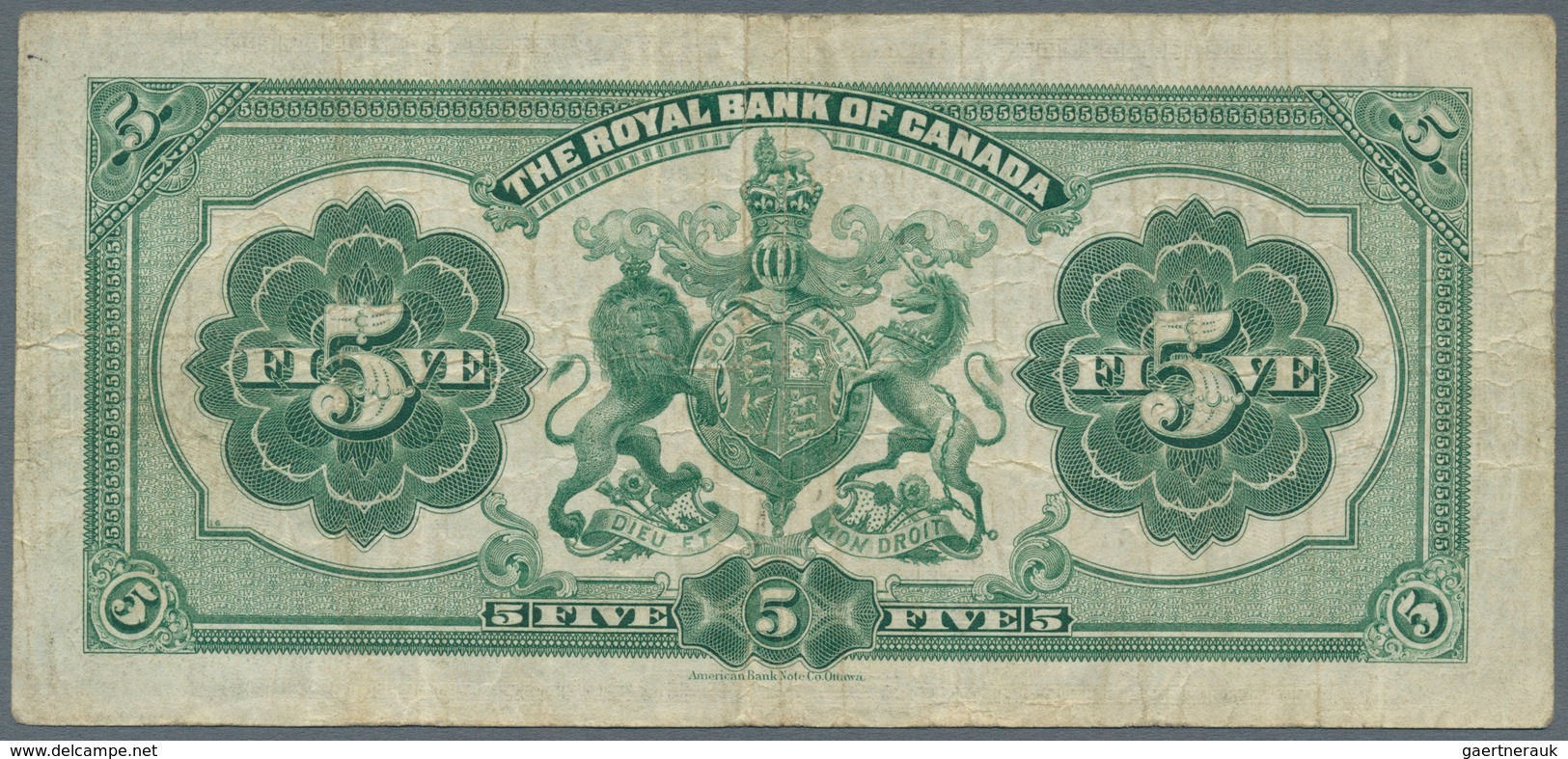 Canada: The Royal Bank Of Canada 5 Dollars 1913, P.S1378, Highly Rare Note In Used Condition With Se - Kanada