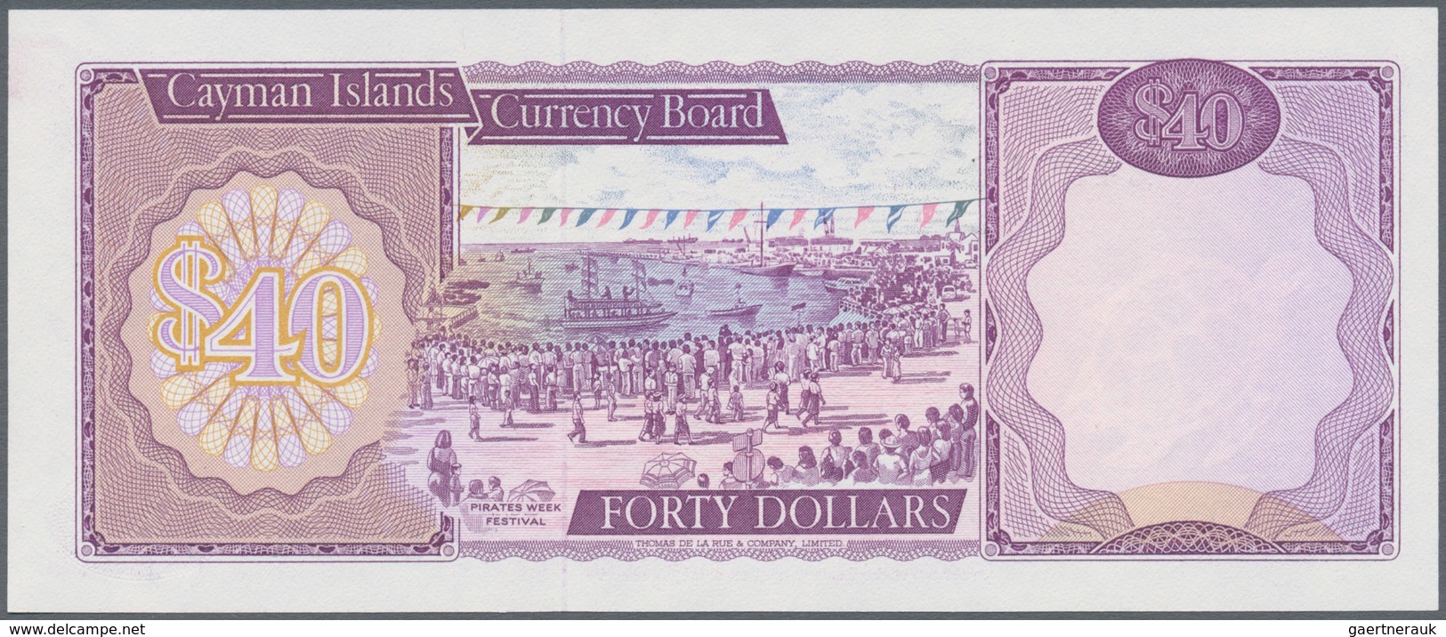 Cayman Islands: 40 Dollars L.1974 P. 9, Portrait QEII, S/N A/1 249758, With Picture Of "Pirates Week - Kaaimaneilanden