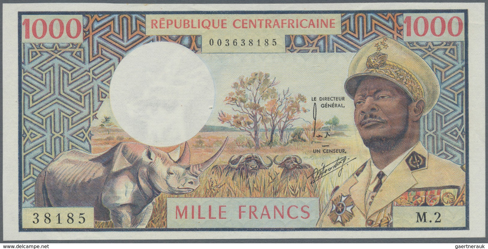 Central African Republic / Zentralafrikanische Republik: 1000 Francs ND(1974) P. 2 République Centra - República Centroafricana