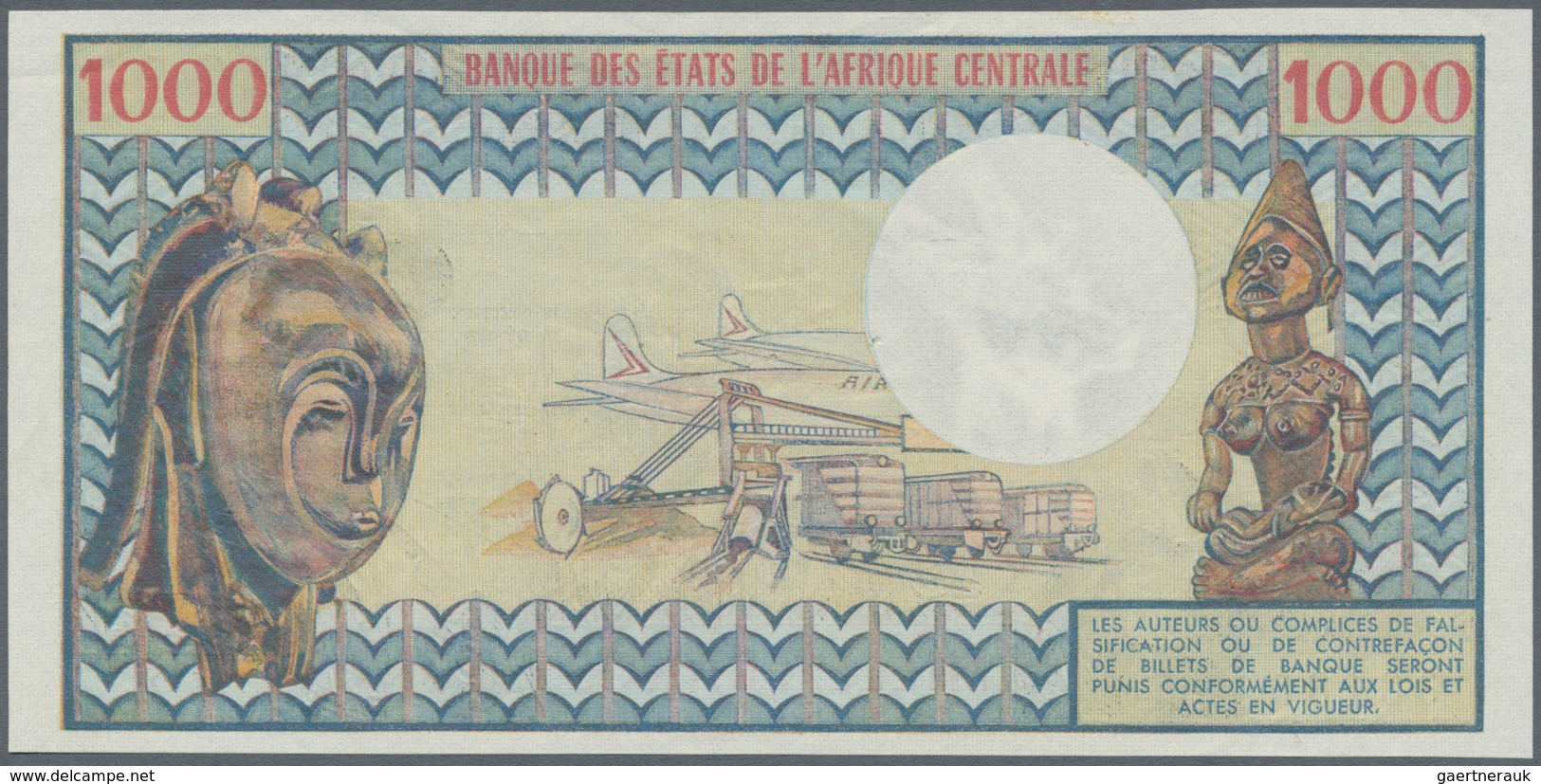 Central African Republic / Zentralafrikanische Republik: 1000 Francs ND(1974) P. 2 République Centra - República Centroafricana