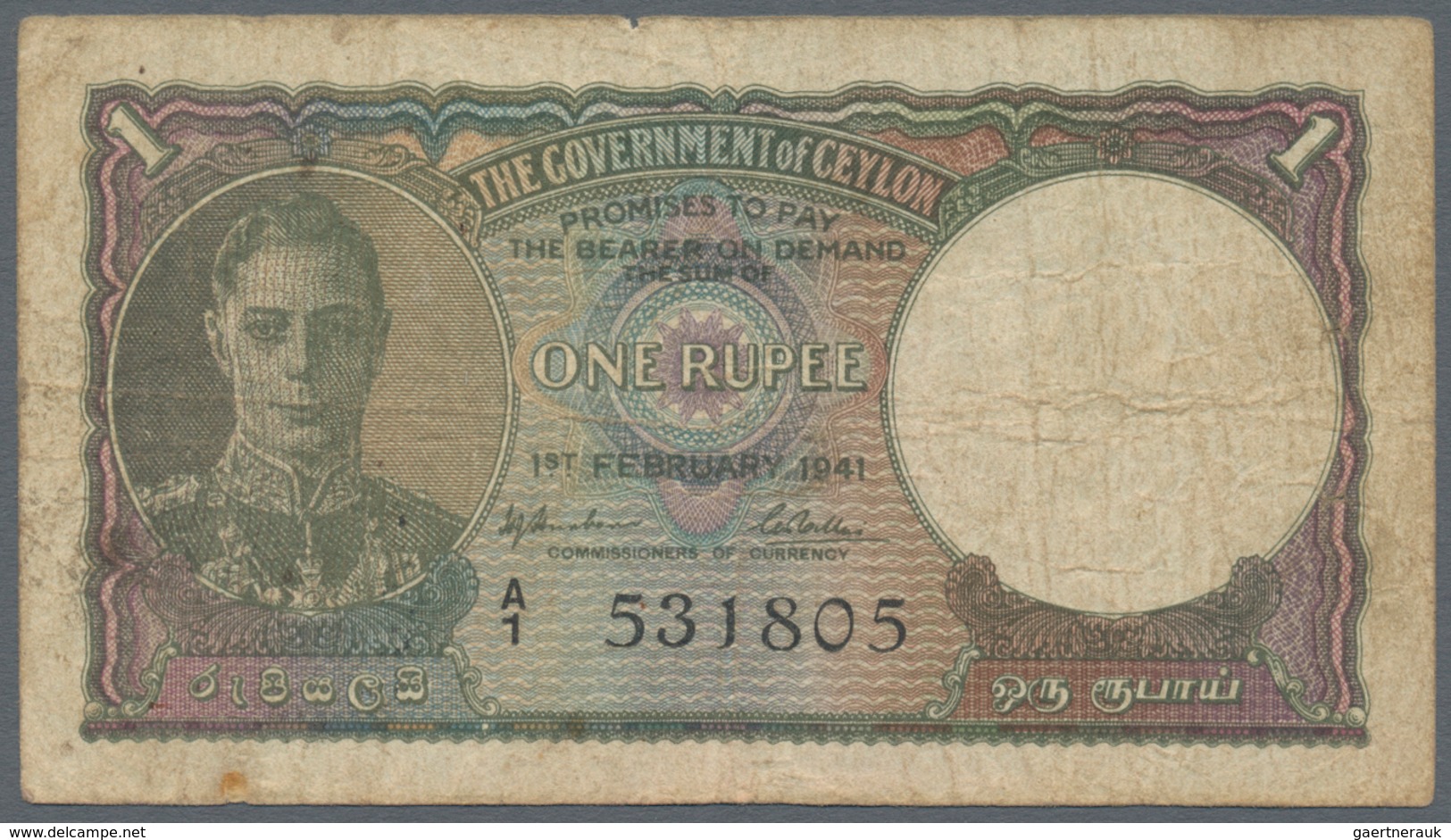 Ceylon: Set Of 3 Notes 1 Rupee Dated 2x 1941 And 1xs 1945 P. 30, 34, All Used With Folds And Stain I - Sri Lanka